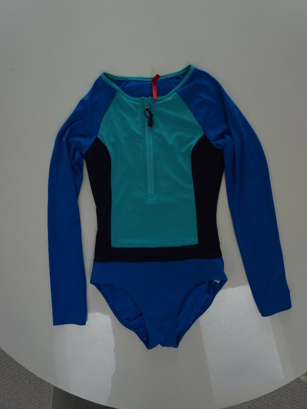 SPANX Swim Long Sleeve One Blue Piece Swimsuit Bathing Suit Rash Guard 6